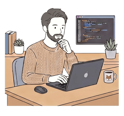 自宅デスクで案件商談の準備に向き合うフリーランスエンジニアのイラスト