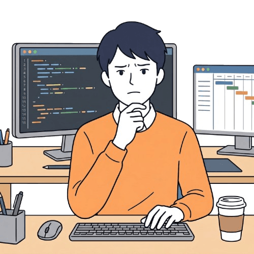 商談前の準備不足に悩むエンジニアのイラスト